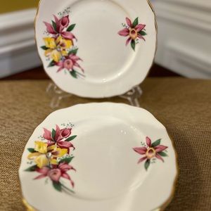 Vintage Crown Royal Bread and Butter Plate Pink and Yellow Orchids,c46, pretty